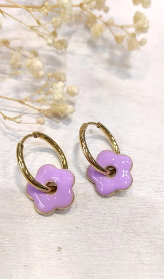Boucles d’oreilles fleur (lilas).