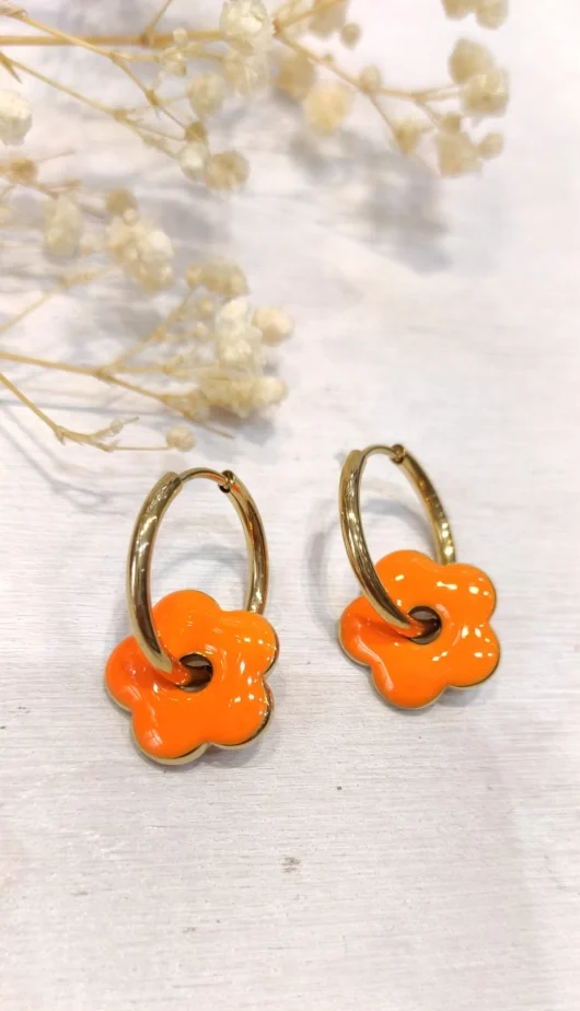 Boucles d’oreilles fleur (orange).