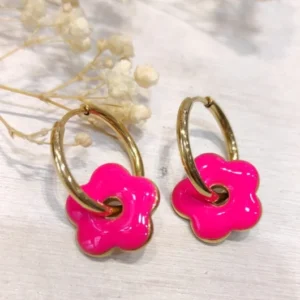 Boucles d’oreilles fleur (rose fluo).
