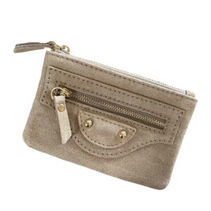 Porte-monnaie, porte clé cuir suède beige.