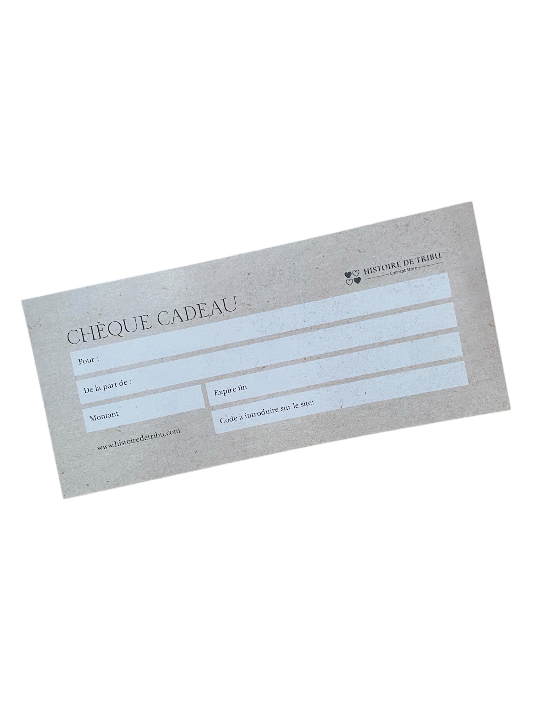 Chèque cadeau Histoire de tribu – Valeur 20 EUROS.