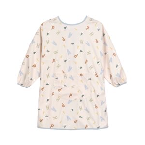 Tablier manches longues enfants – Happy Fruits, bleu clair.