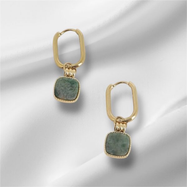 Boucles d’oreilles pierre naturellle Jaspe Vert. - Image 2