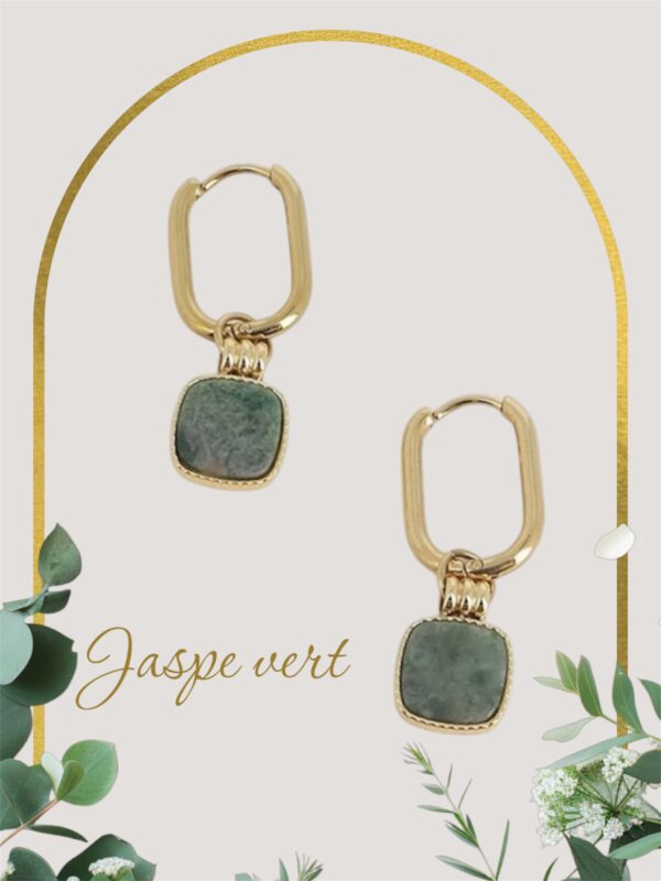 Boucles d’oreilles pierre naturellle Jaspe Vert. - Image 3