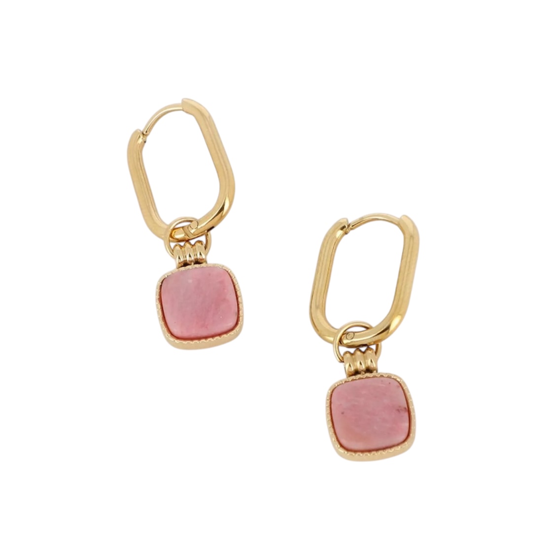Boucles d’oreilles pierre naturellle Rhodonite.