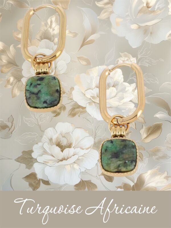 Boucles d’oreilles pierre naturellle Turquoise Africaine. - Image 2