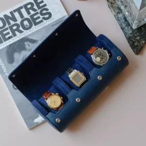 Boîte à montres de voyage James 3 emplacements (bleu marine).