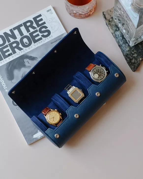 Boîte à montres de voyage James 3 emplacements (bleu marine).
