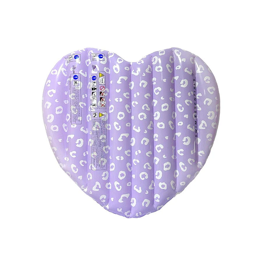 Matelas pneumatique de luxe Coeur Léopard Lilas.