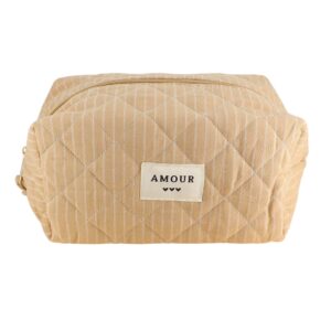 Trousse (grande) AMOUR et 3 coeurs – Camel.