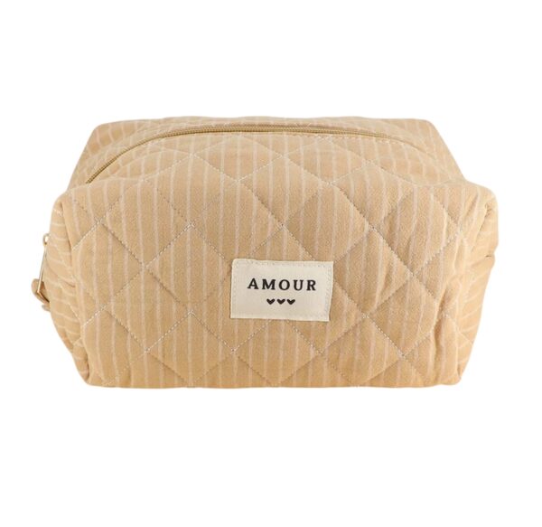 Trousse (grande) AMOUR et 3 coeurs – Camel.