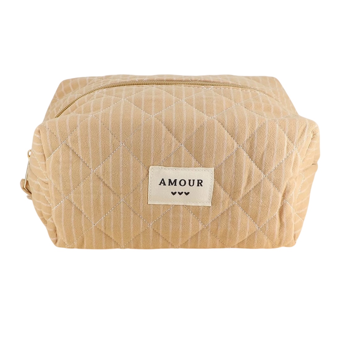 Trousse (grande) AMOUR et 3 coeurs – Camel.