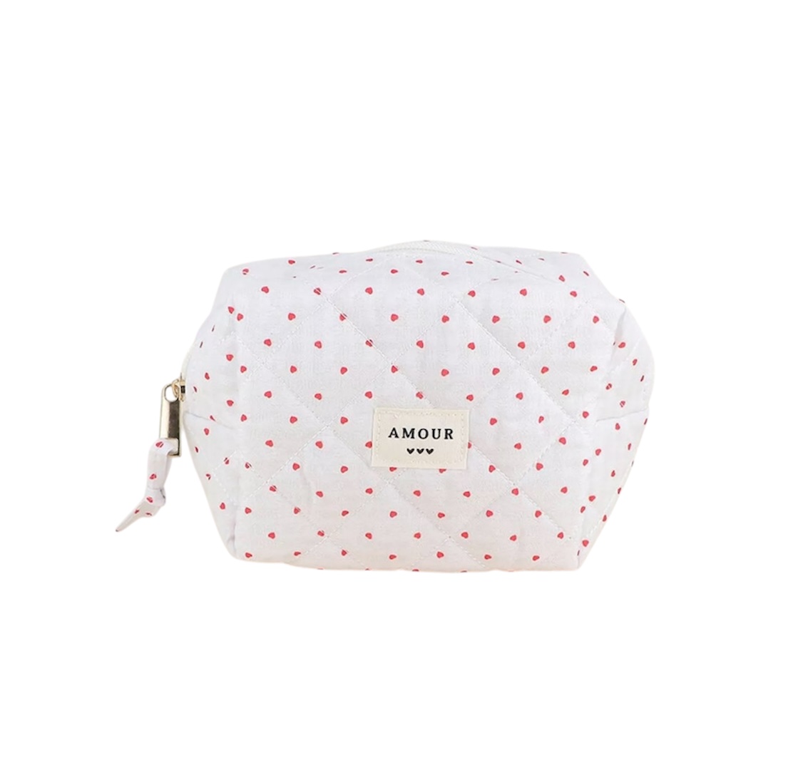 Trousse (petite) AMOUR et 3 coeurs – Coeur blanc.