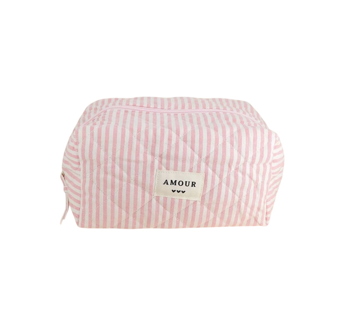 Trousse (grande) AMOUR et 3 coeurs – Rose.