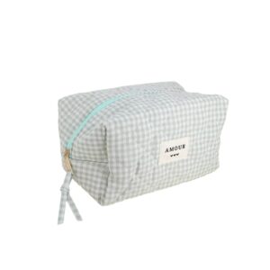 Trousse (grande) AMOUR et 3 coeurs – Vichy sauge.