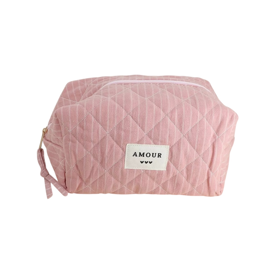 Trousse (grande) AMOUR et 3 coeurs – Vieux rose.