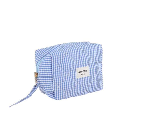 Trousse (petite) AMOUR et 3 coeurs – Vichy bleu. - Image 2