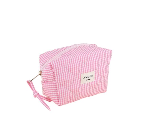 Trousse (petite) AMOUR et 3 coeurs – Vichy rose. - Image 2
