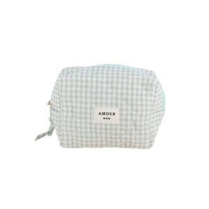 Trousse (petite) AMOUR et 3 coeurs – Vichy sauge.