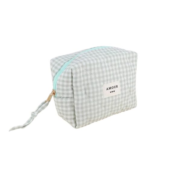 Trousse (petite) AMOUR et 3 coeurs – Vichy sauge. - Image 2