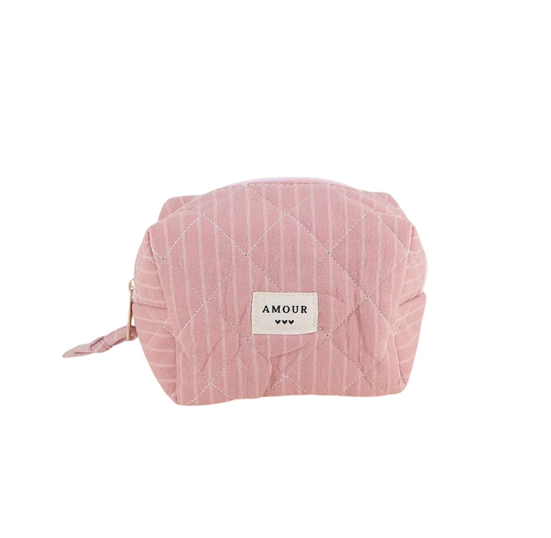 Trousse (petite) AMOUR et 3 coeurs – Vieux rose.
