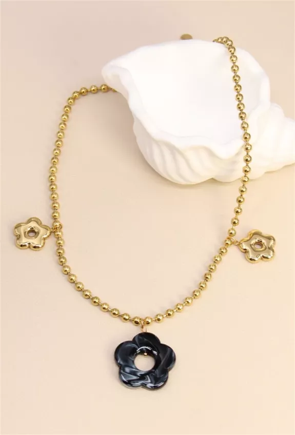 Collier Fleur Noir.