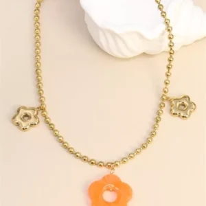 Collier Fleur Orange fluo.