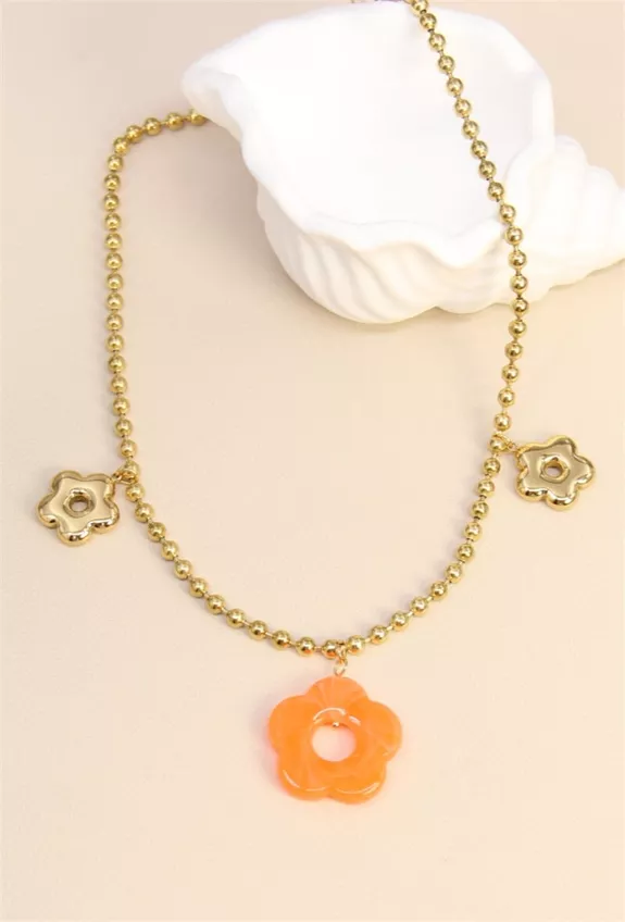 Collier Fleur Orange fluo.