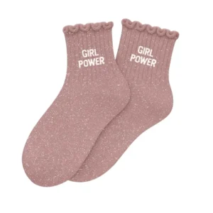 Chaussettes Enfant à Paillettes « Girl Power » Rose Gold 3-6ans.