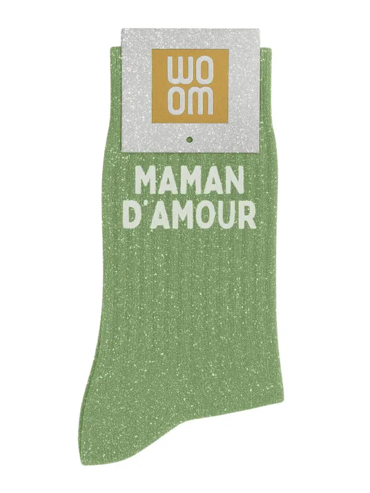 Chaussettes à Paillettes  » Maman d’Amour » Vert Amande – Taille 36-40.