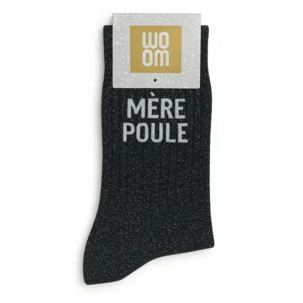 Chaussettes à Paillettes "Mère-Poule" Noir - Taille 36-40.