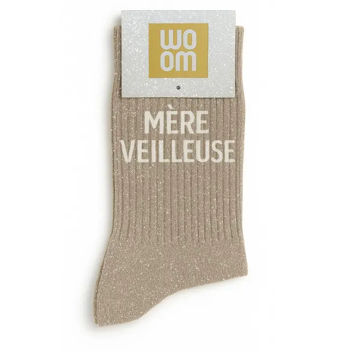 Chaussettes à Paillettes « Mère-Veilleuse » Beige – Taille 36-40.