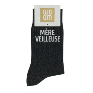Chaussettes à Paillettes « Mère-Veilleuse » Noir – Taille 36-40.