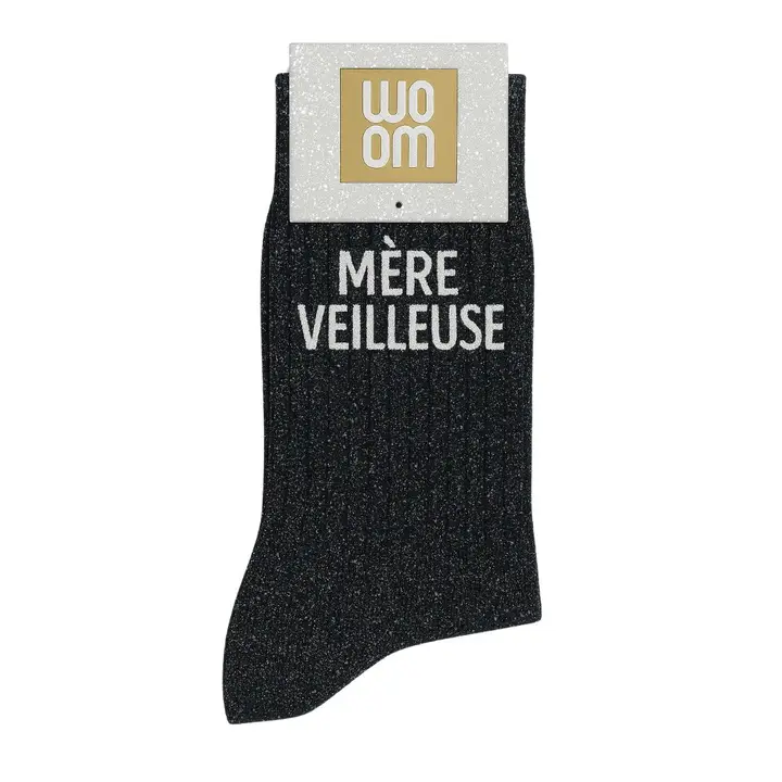 Chaussettes à Paillettes « Mère-Veilleuse » Noir – Taille 36-40.