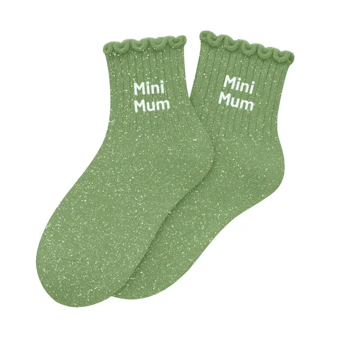 Chaussettes Enfant à Paillettes « Mini Mum » Vert Amande 3-6ans.
