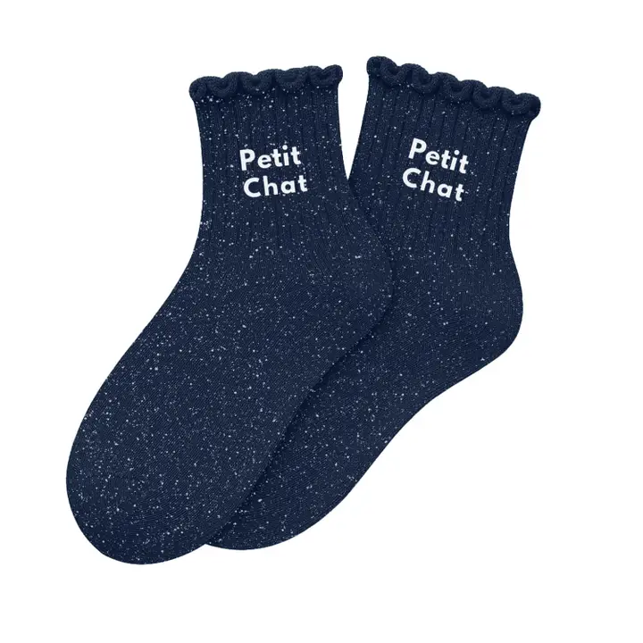 Chaussettes Enfant à Paillettes « Petit Chat » Marine 3-6ans.