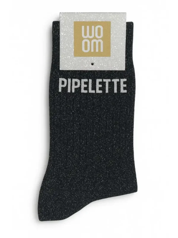 Chaussettes à Paillettes « Pipelette » Noir – Taille 36-40.