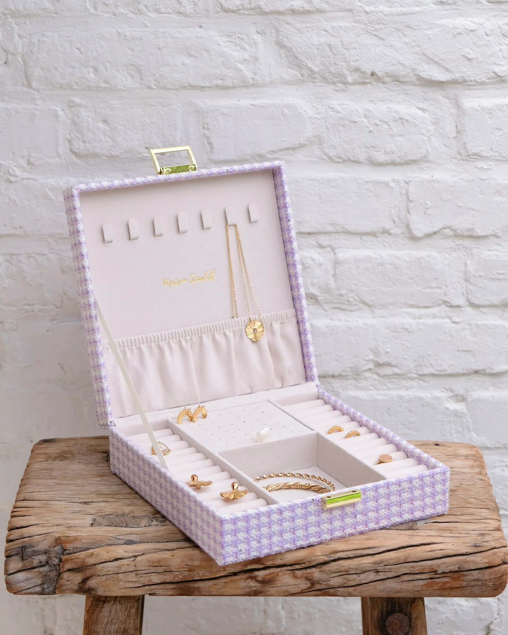 Boîte à bijoux Anne en pied-de-poule mauve. - Image 2
