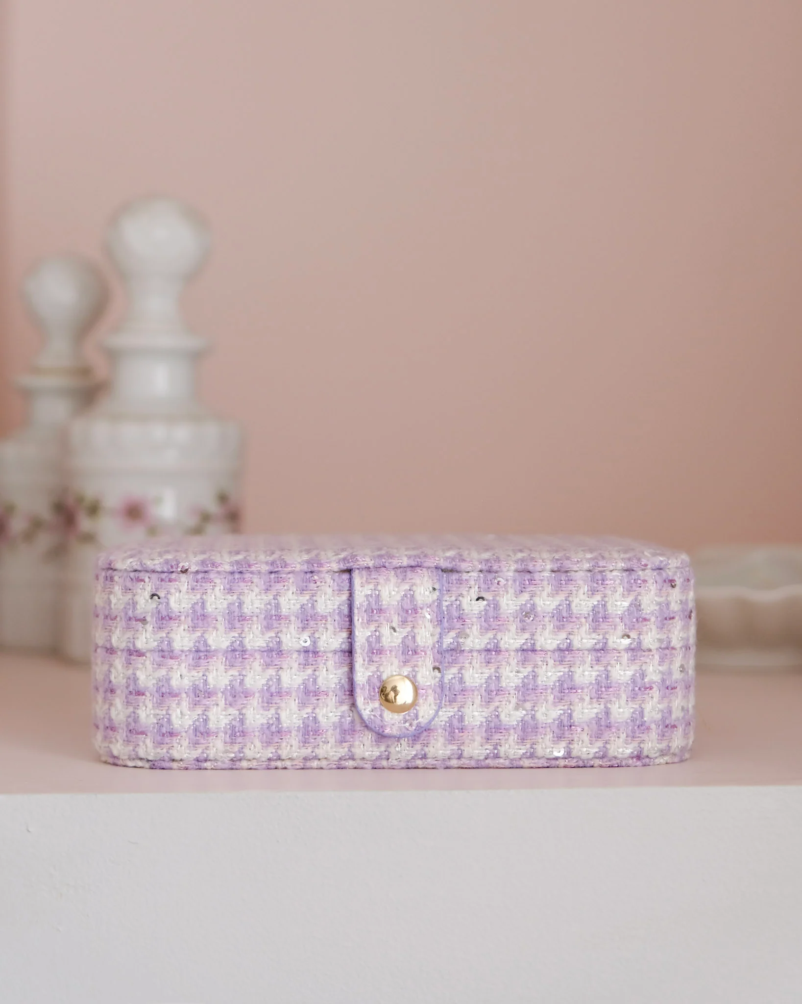 Boîte à bijoux de voyage Brigitte en pied-de-poule mauve. - Image 2