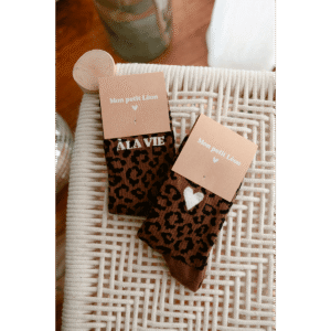 Chaussettes femme léopard  » A la vie à l&rsquo;amour  » – Mon Petit Léon.