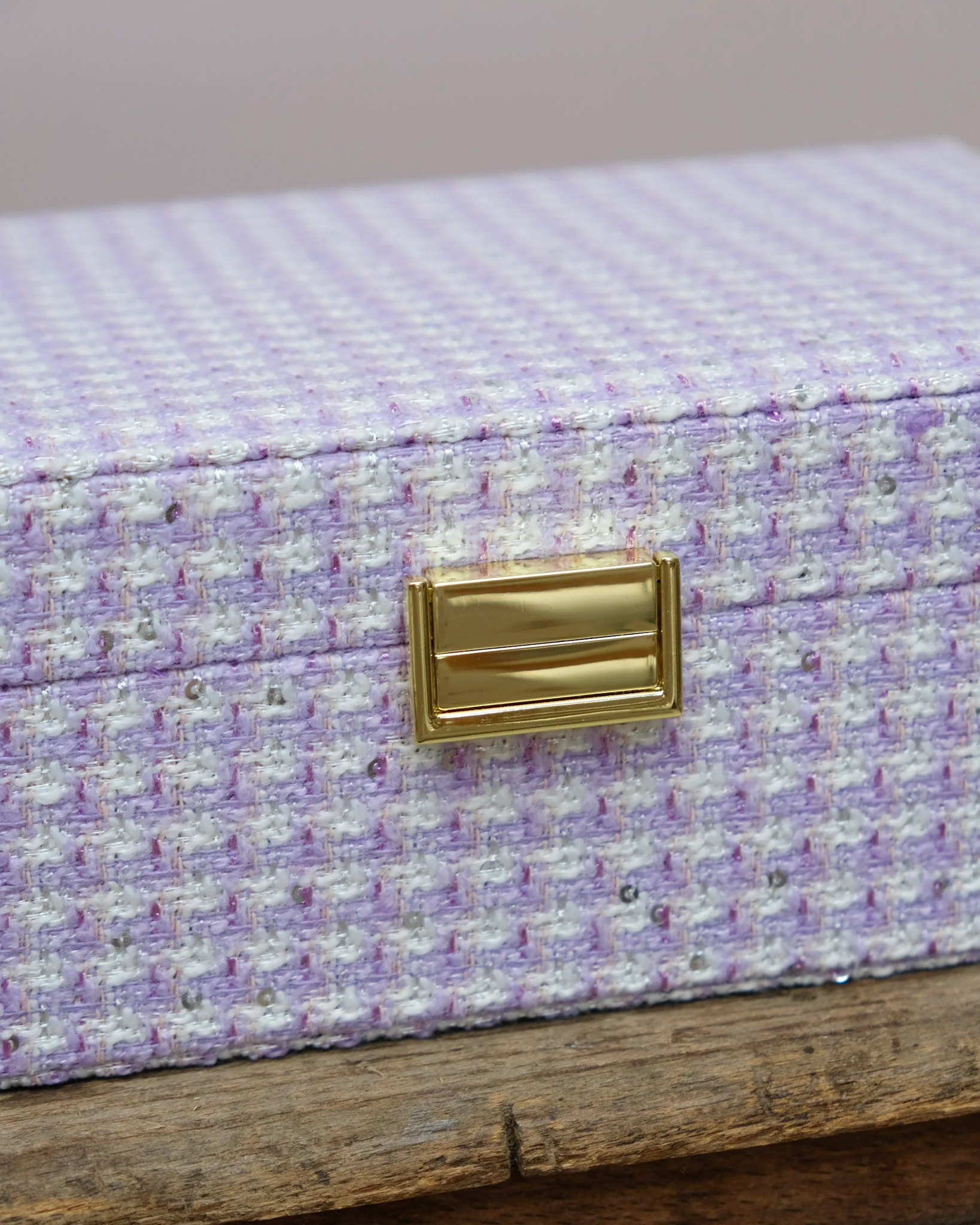 Boîte à bijoux Louise en pied-de-poule mauve. - Image 2