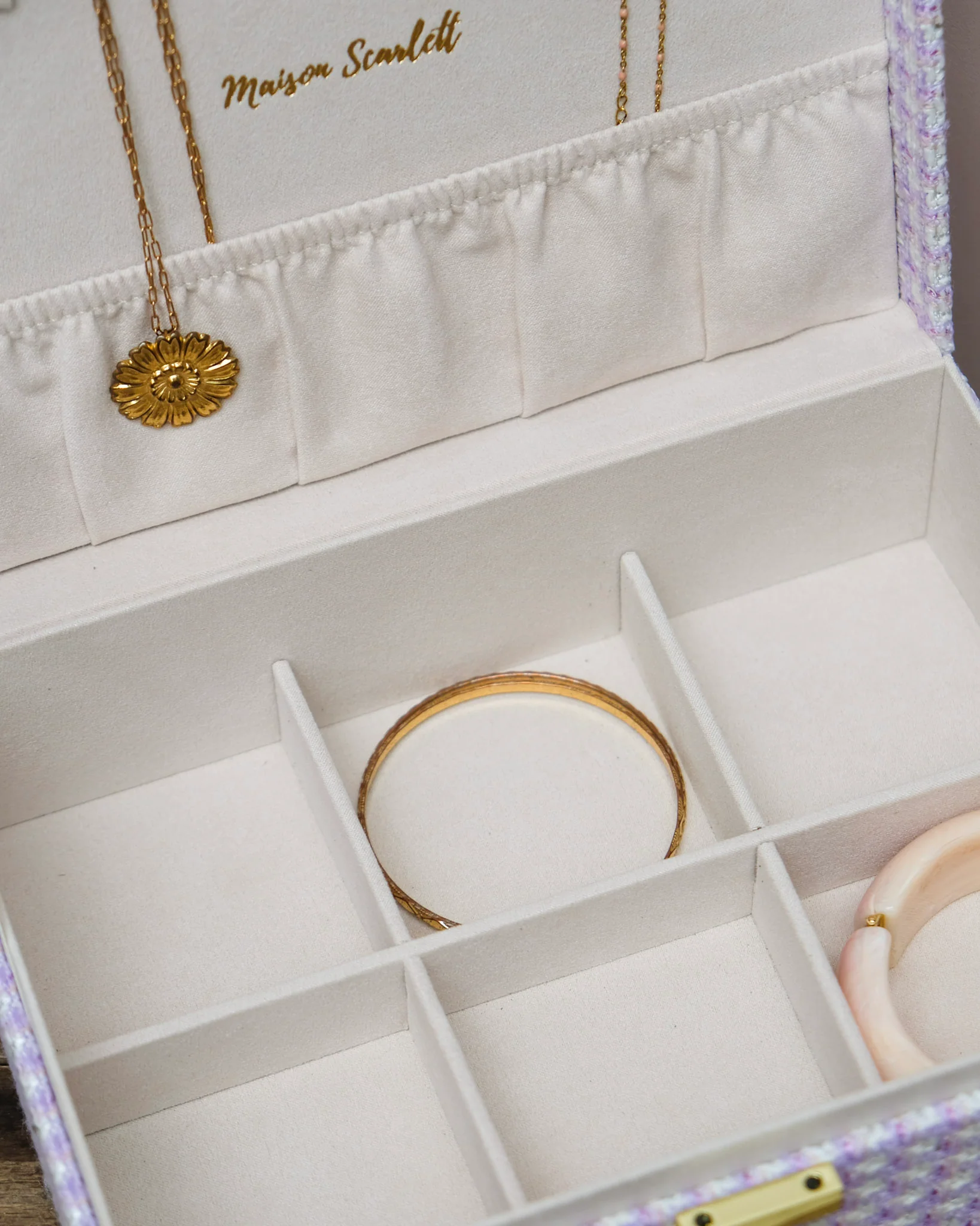 Boîte à bijoux Louise en pied-de-poule mauve. - Image 4