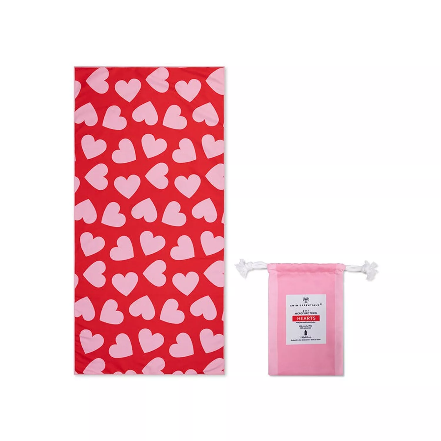 Serviette en microfibre Coeur 135 x 65 cm.