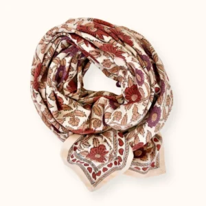 Apaches Collections – Big Foulard Latika « Cœur » Macadamia Fire.