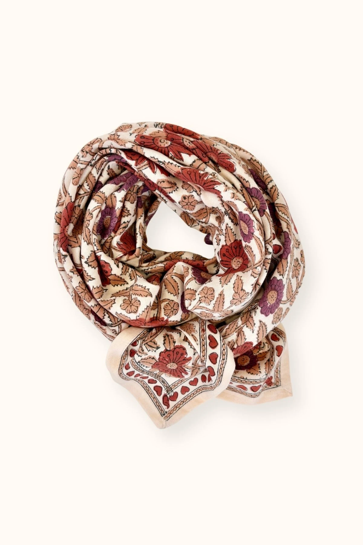 Apaches Collections – Big Foulard Latika « Cœur » Macadamia Fire.