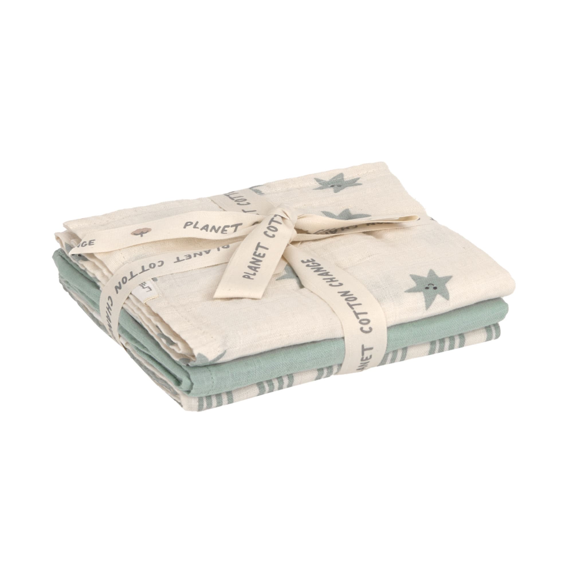 Langes coton (3 pcs) 60 x 60 cm - Tiny Team, granite vert. - Image 2