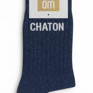 Chaussettes à Paillettes « Chaton » Marine – Taille 36-40.