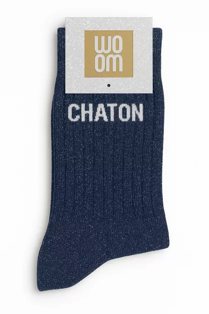 Chaussettes à Paillettes « Chaton » Marine – Taille 36-40.