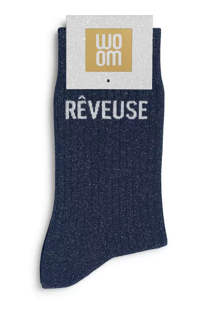 Chaussettes à Paillettes « Rêveuse » Marine – Taille 36-40.
