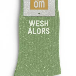 Chaussettes à Paillettes « Wesh Alors » – Vert Amande – Taille 36-40.